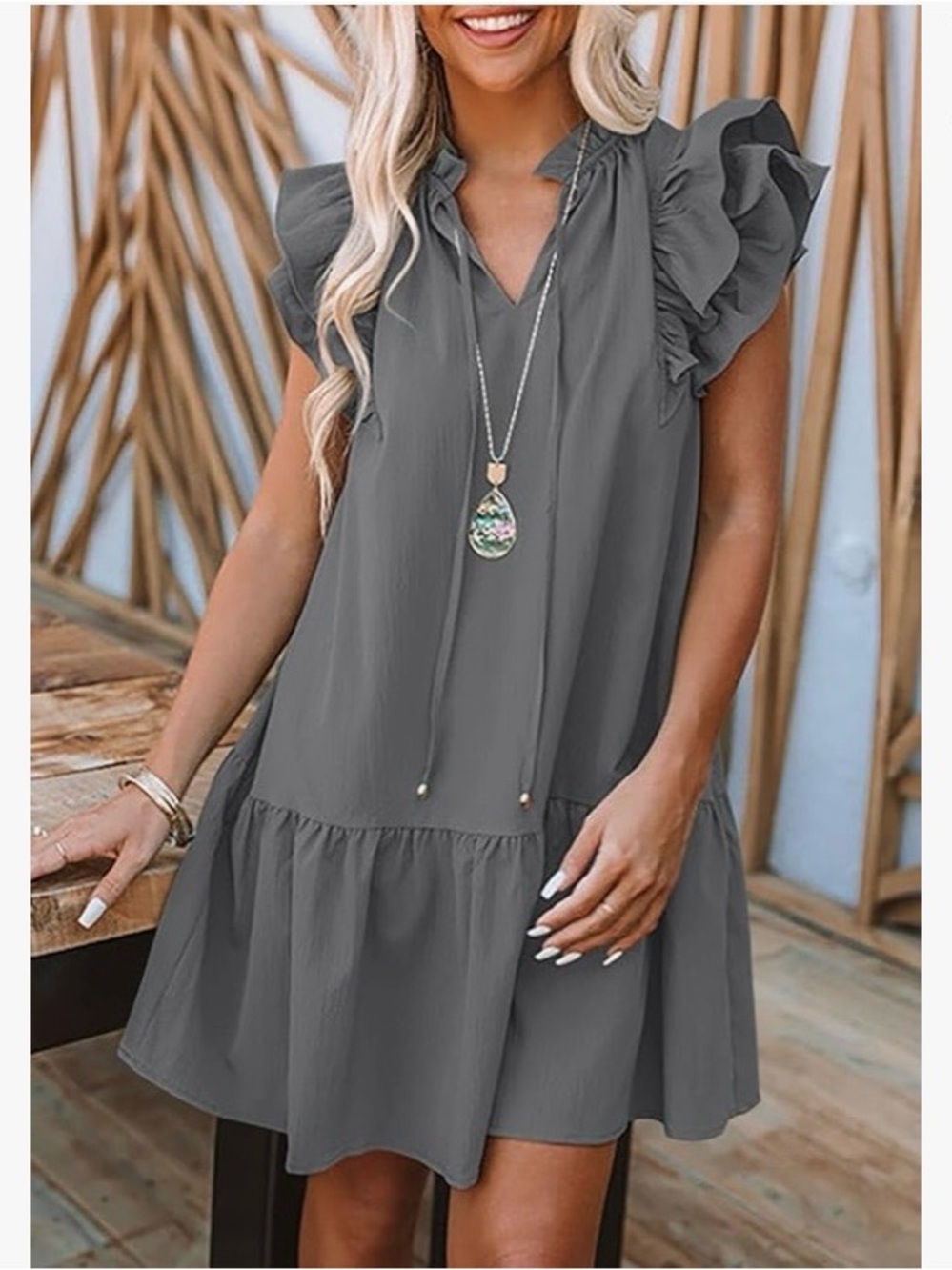 Dokotoo Gray Ruffle Sleeve Babydoll Dress Size XXL (18) Boho Mini-NWOT